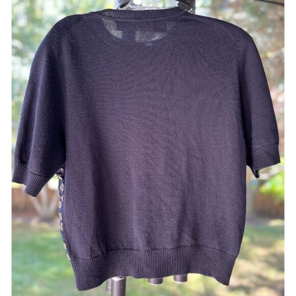 Vintage Anne Klein II Womens Top L Short Sleeve Wool/Silk Blue Beige Sweater - Picture 3 of 6